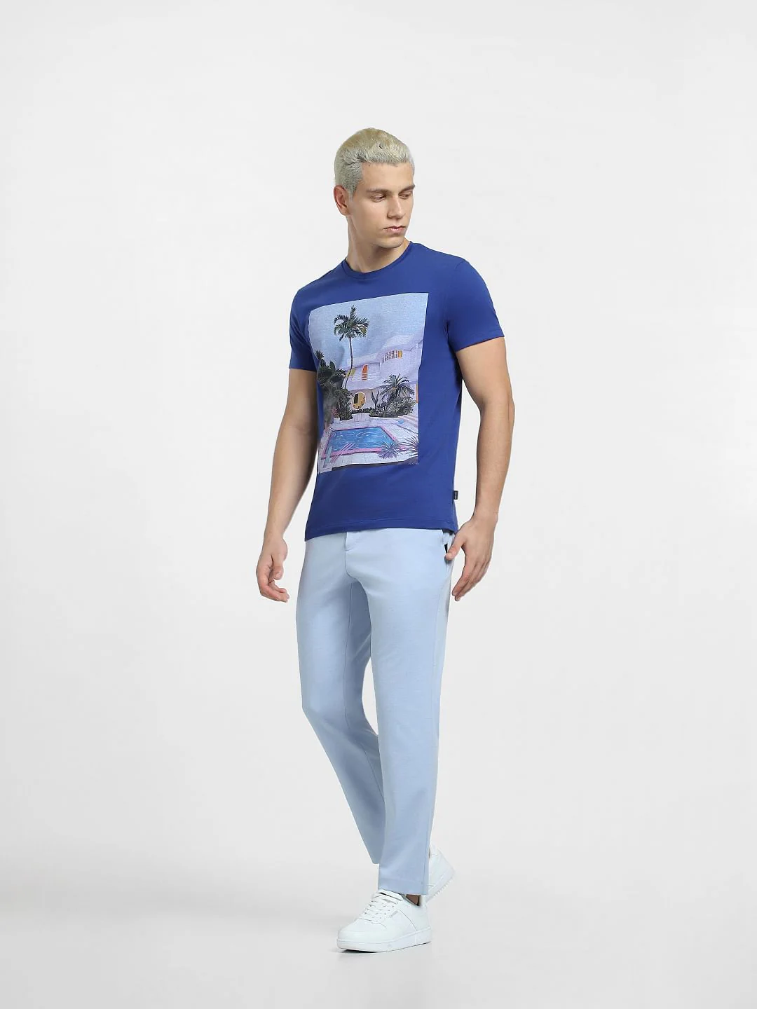 Dark Blue Graphic Print Crew Neck T-shirt - Image 6