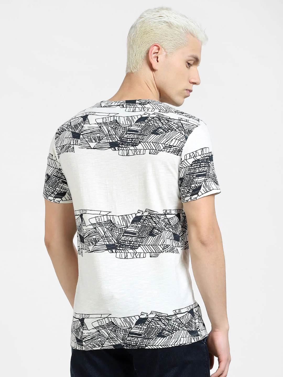 White Printed Crew Neck T-shirt - Image 4