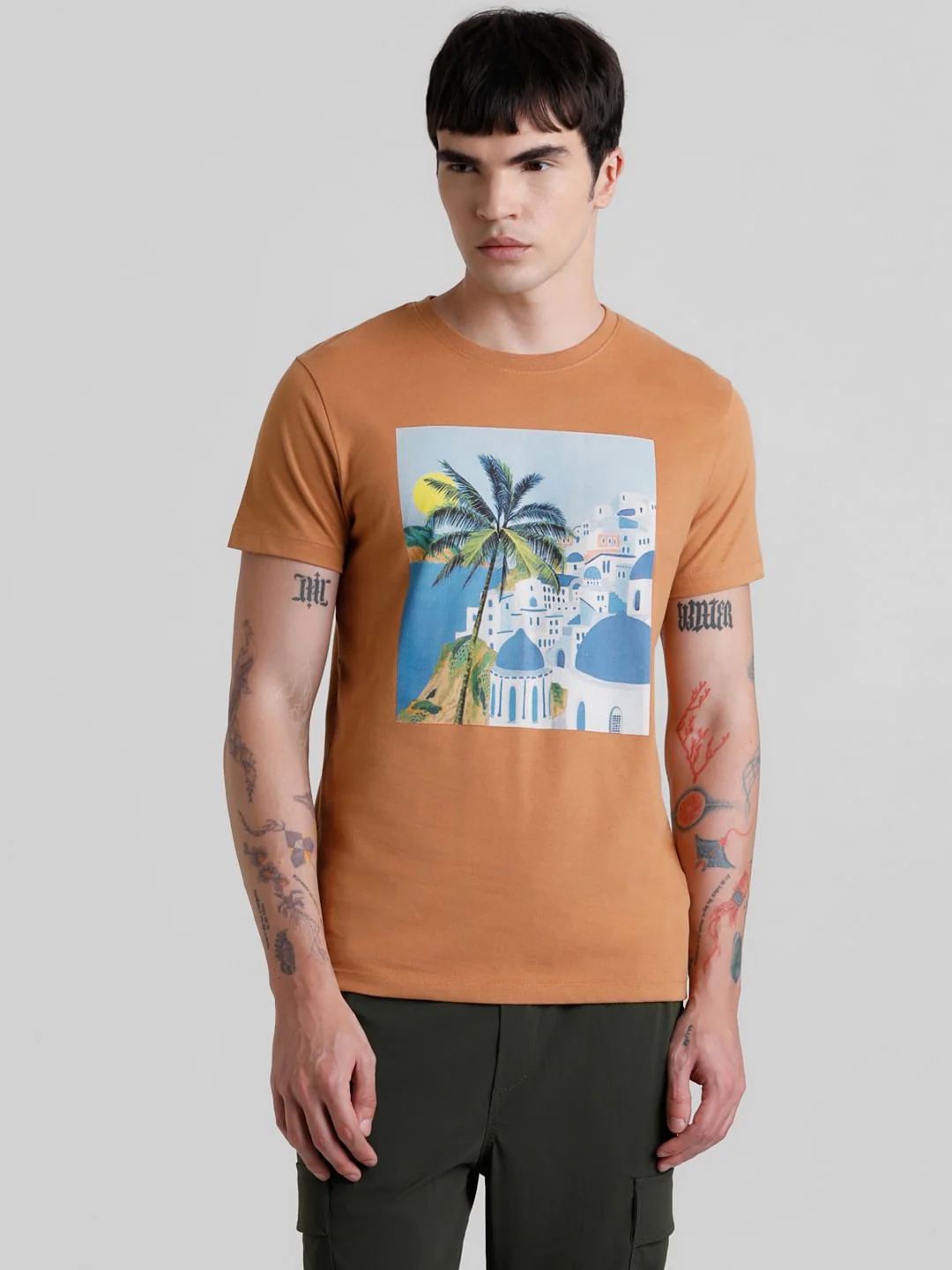 Brown Graphic Print Crew Neck T-shirt - Image 2