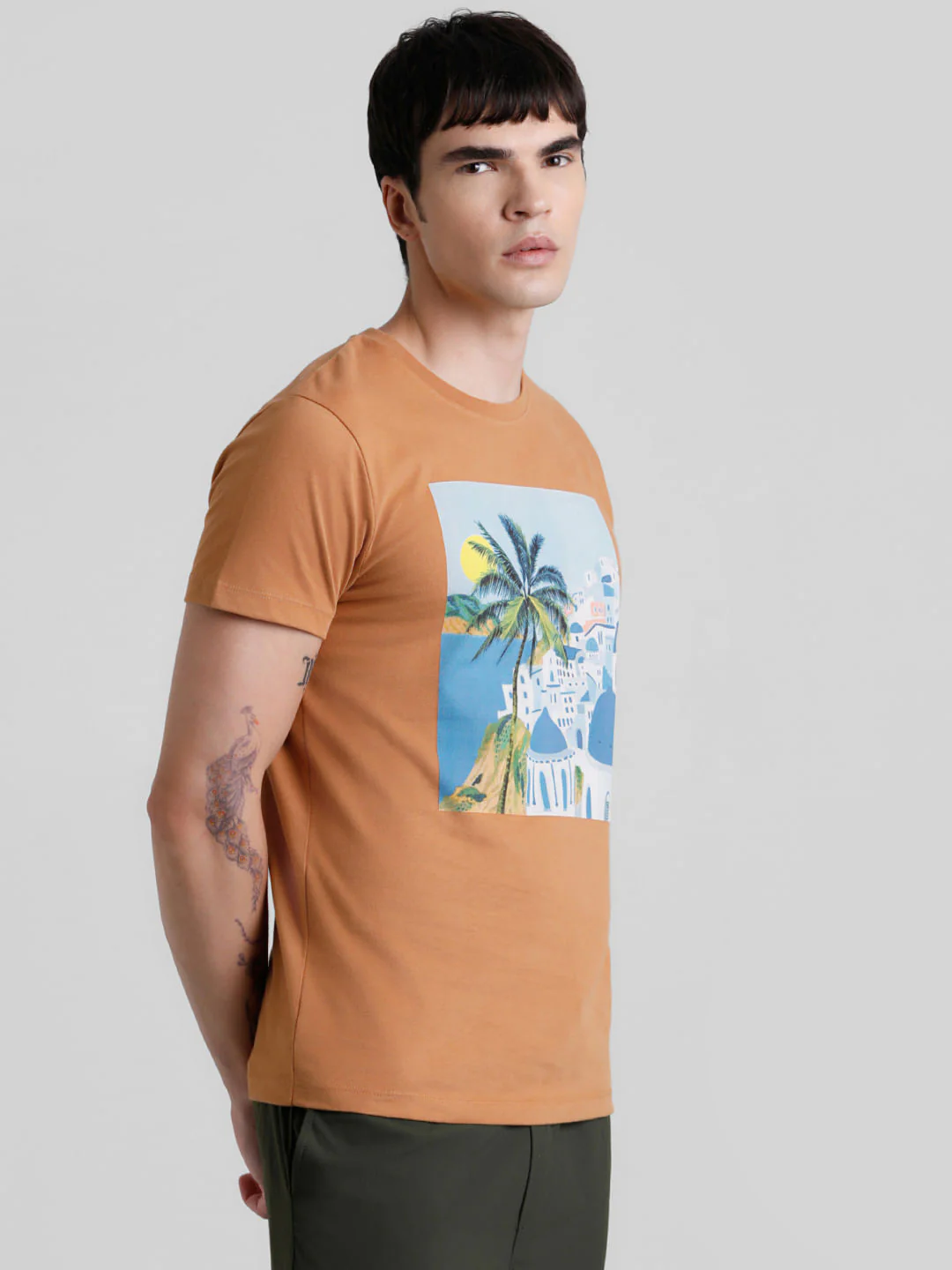 Brown Graphic Print Crew Neck T-shirt - Image 3