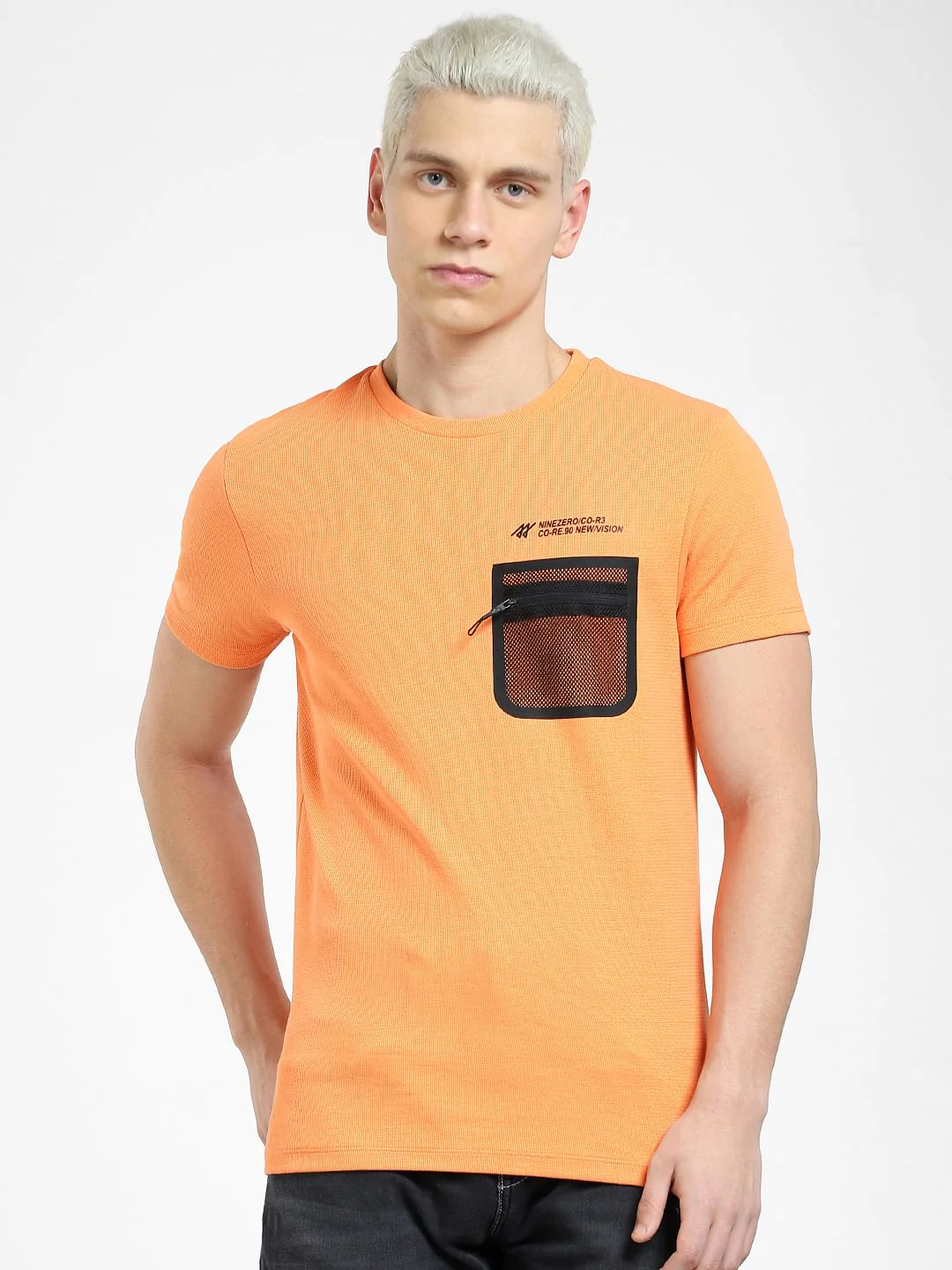 Orange Zip Pocket Crew Neck T-shirt - Image 2