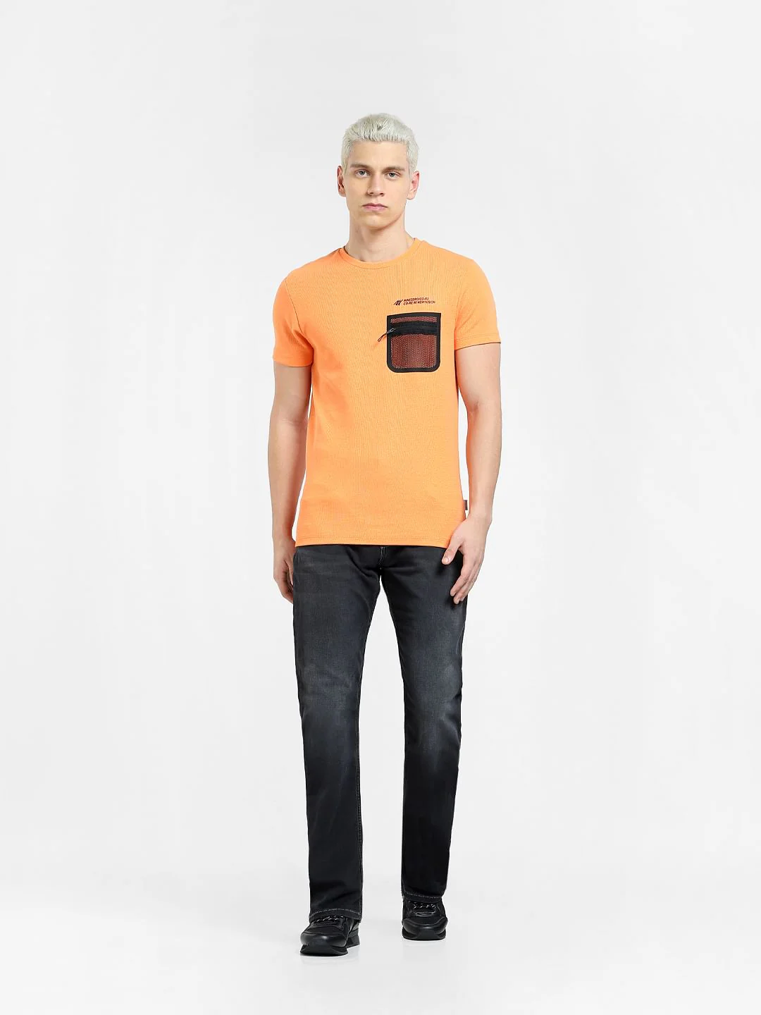 Orange Zip Pocket Crew Neck T-shirt - Image 6