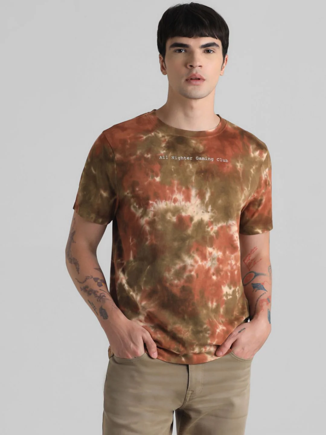 Brown Tie-Dye Crew Neck T-shirt - Image 2
