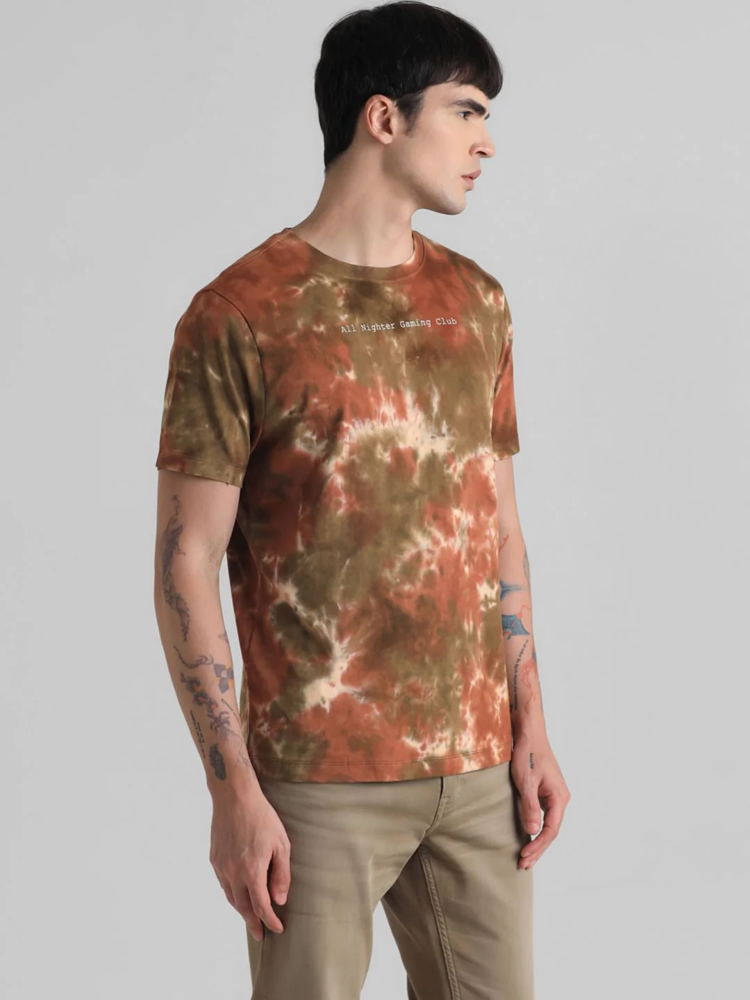 Brown Tie-Dye Crew Neck T-shirt - Image 3