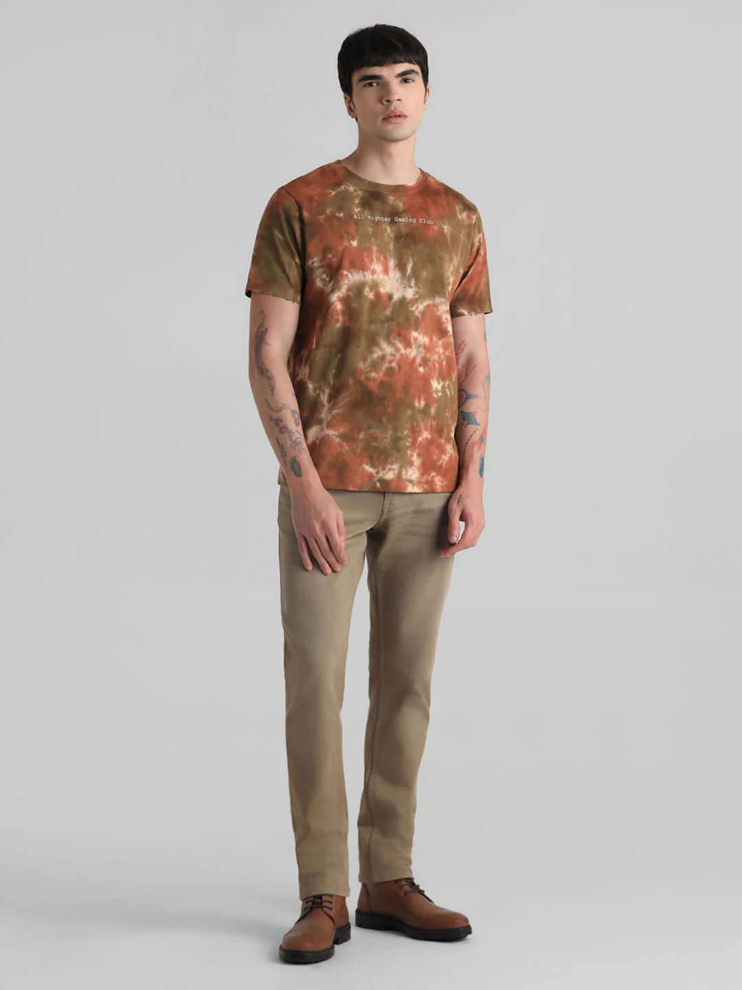 Brown Tie-Dye Crew Neck T-shirt - Image 6
