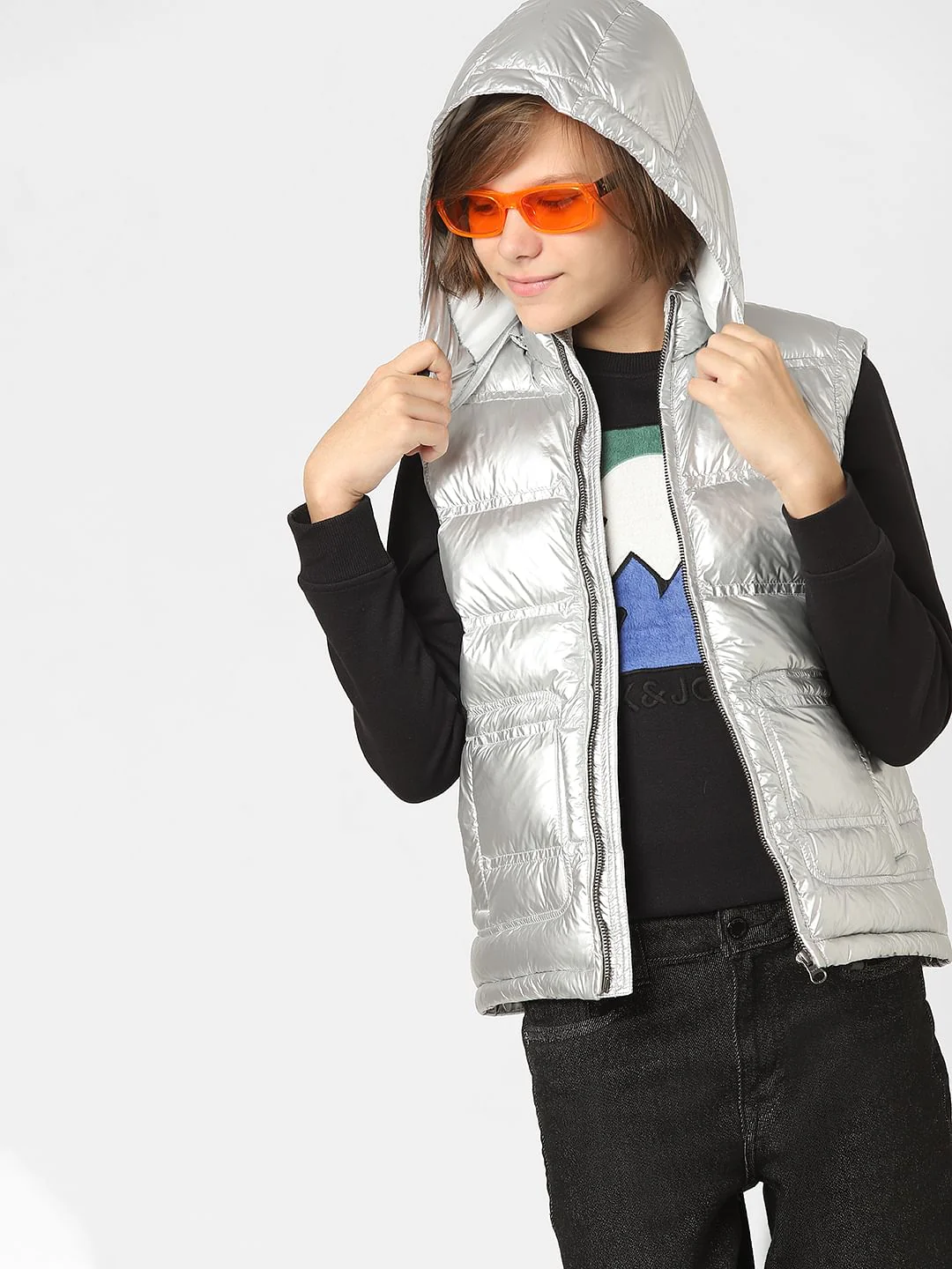 Boys Silver Hooded Puffer Jacket