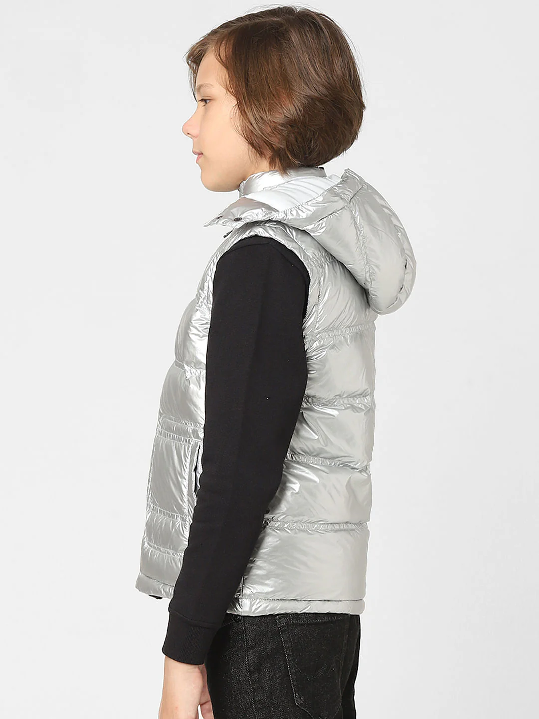 Boys Silver Hooded Puffer Jacket - Image 3