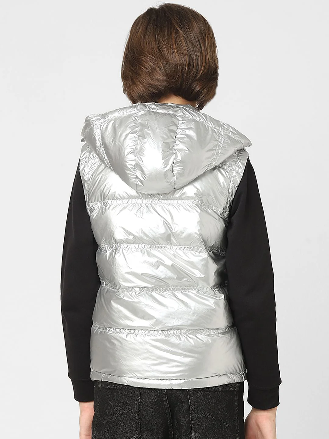 Boys Silver Hooded Puffer Jacket - Image 4