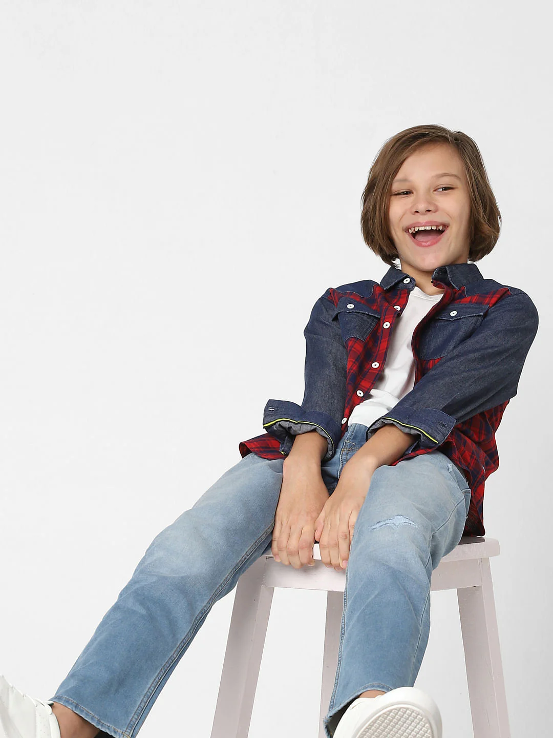 Boys Red Check Full Sleeves Shirt