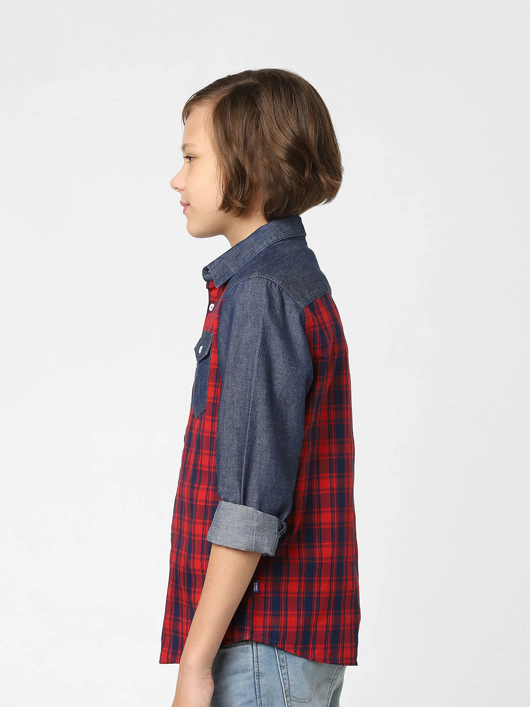 Boys Red Check Full Sleeves Shirt - Image 3