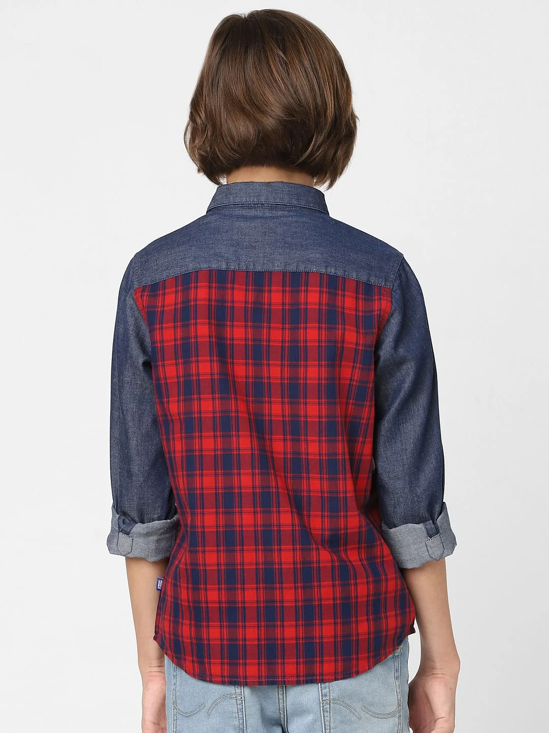 Boys Red Check Full Sleeves Shirt - Image 4
