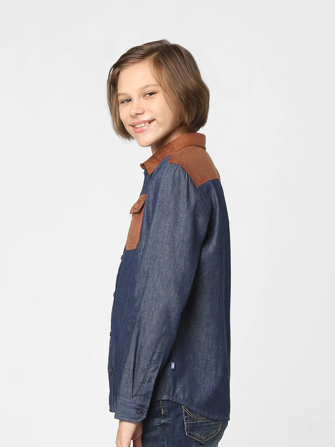 Boys Blue Colourblocked Full Sleeves Shirt - Image 3