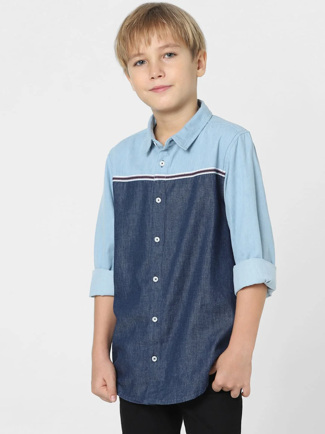 Boys Blue Colourblocked Denim Shirt - Image 2
