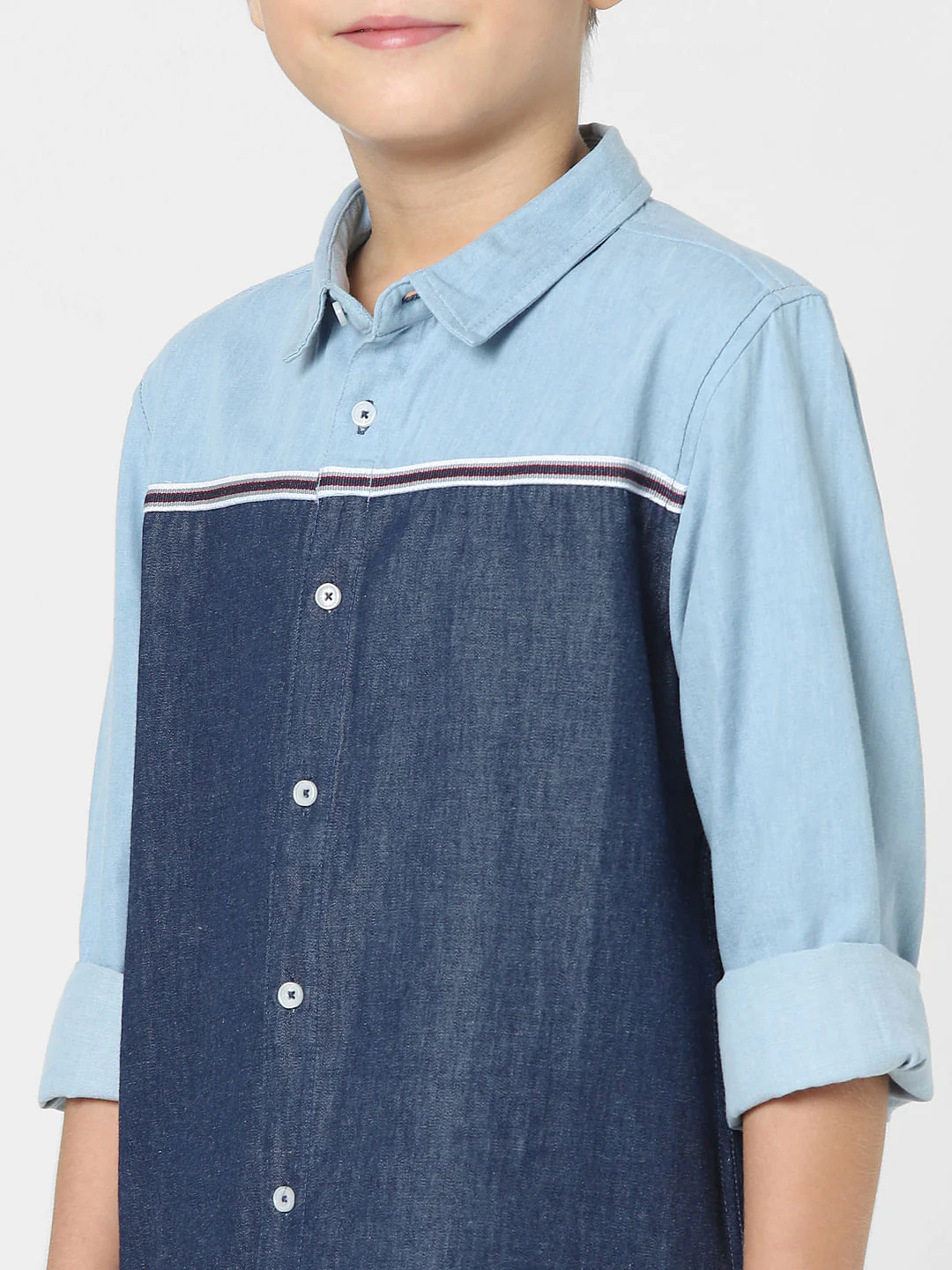 Boys Blue Colourblocked Denim Shirt - Image 5