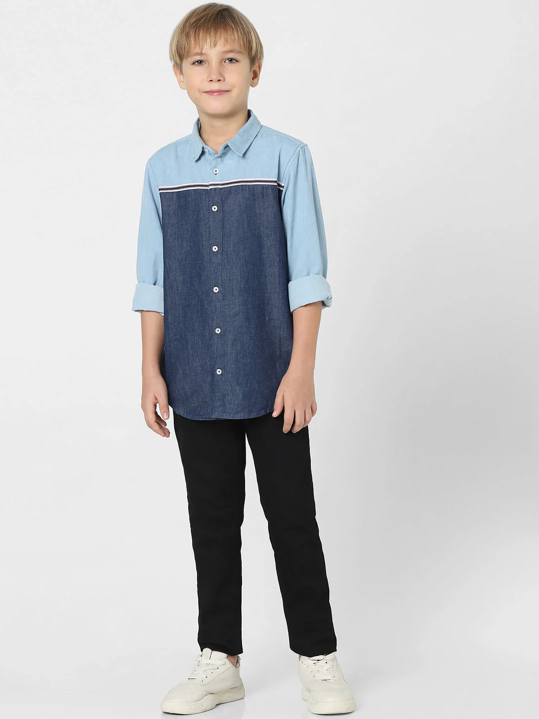 Boys Blue Colourblocked Denim Shirt - Image 6