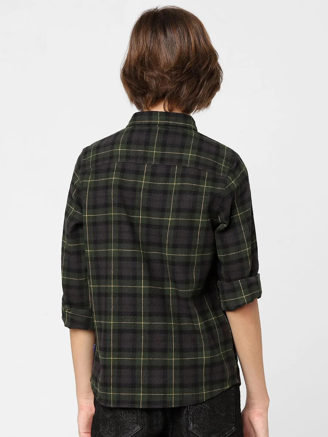 Boys Dark Green Check Full Sleeves Shirt - Image 4