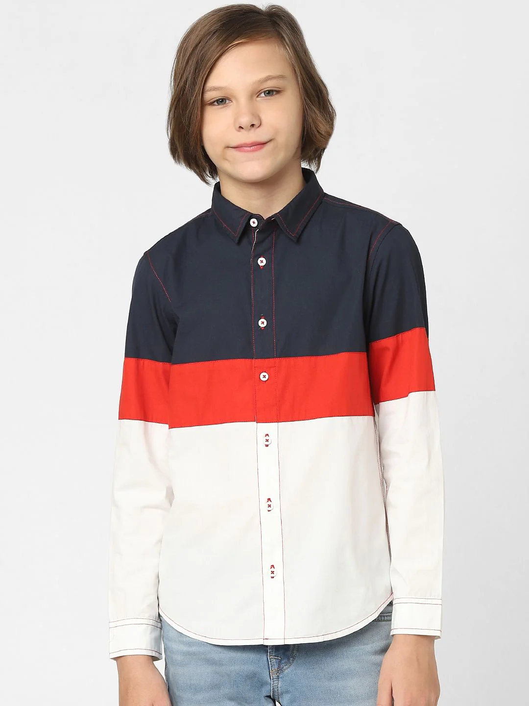 Boys White Colourblocked Full Sleeves Shirt - Image 2