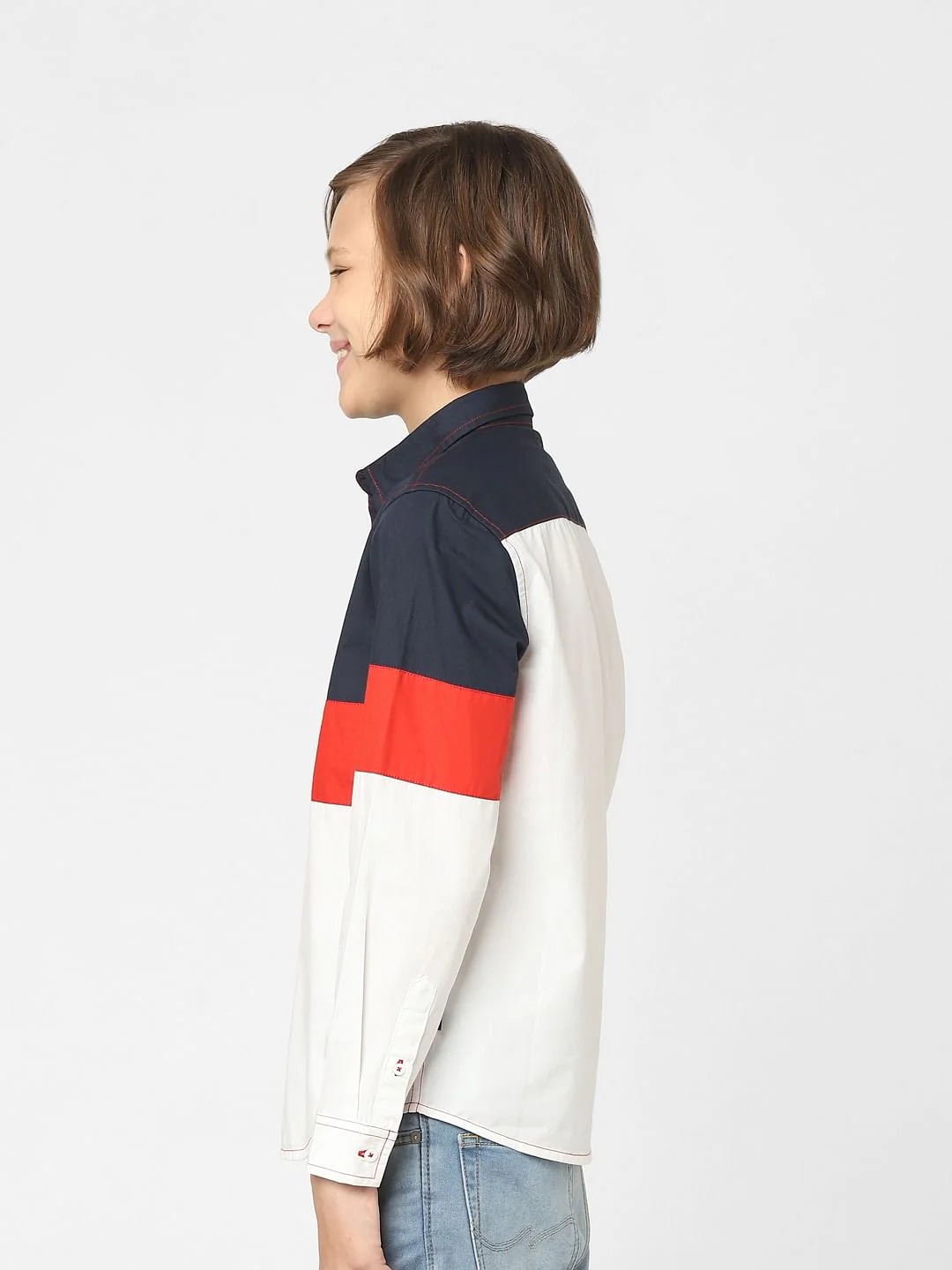 Boys White Colourblocked Full Sleeves Shirt - Image 3