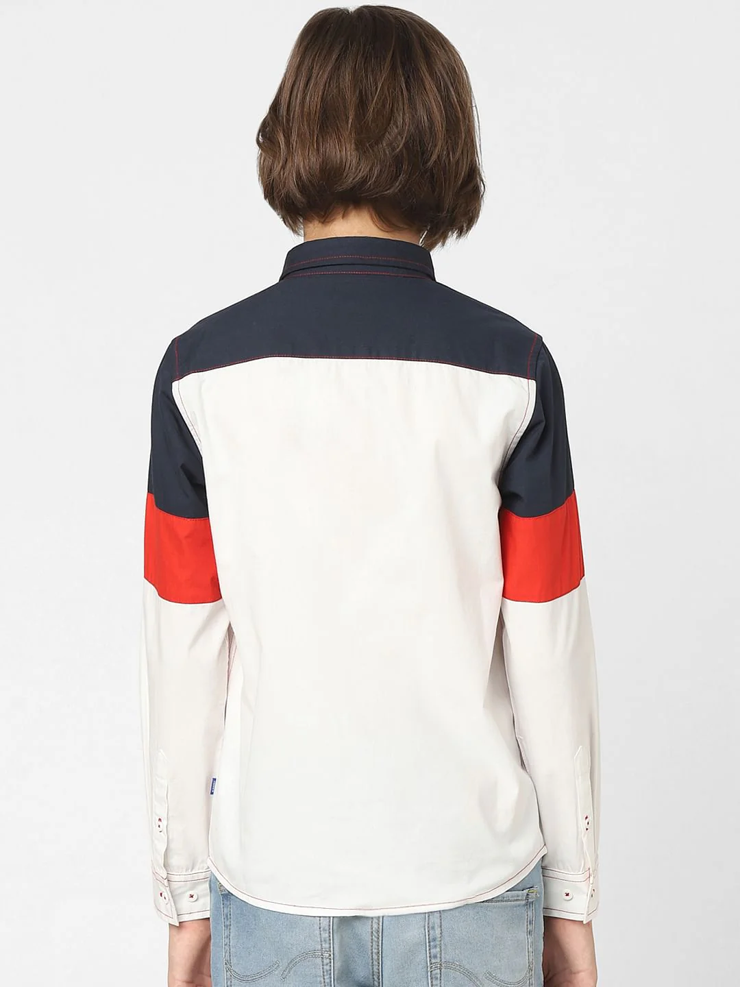 Boys White Colourblocked Full Sleeves Shirt - Image 4