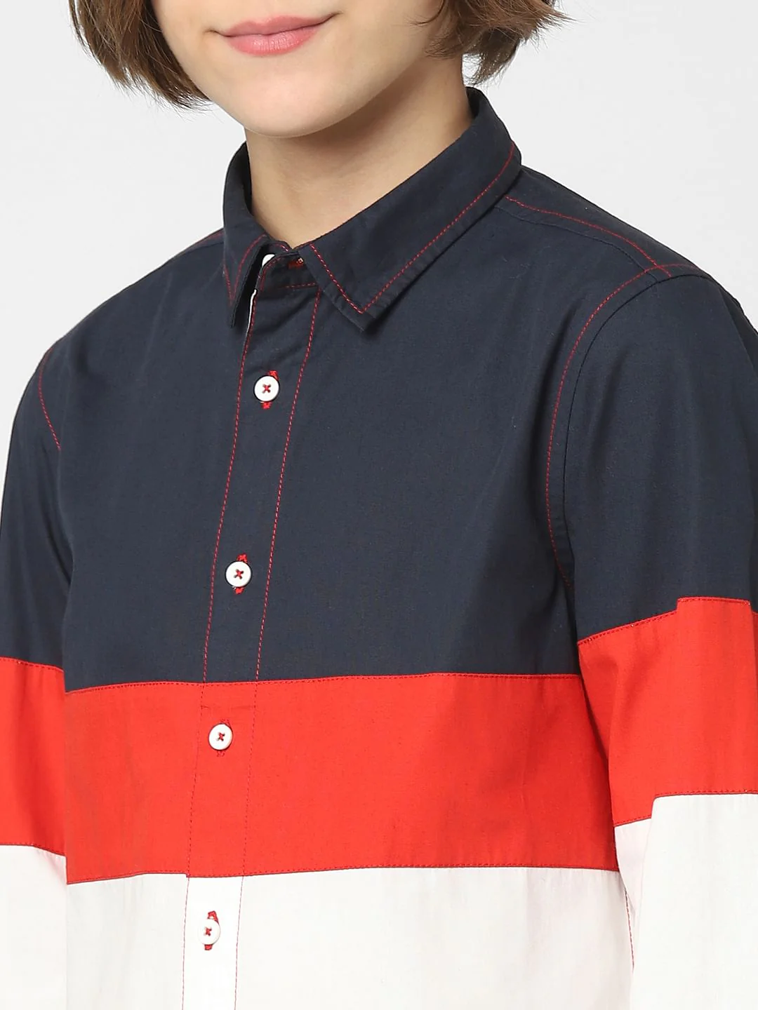 Boys White Colourblocked Full Sleeves Shirt - Image 5