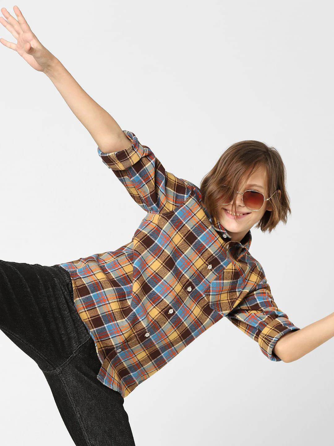 Boys Yellow Check Full Sleeves Shirt