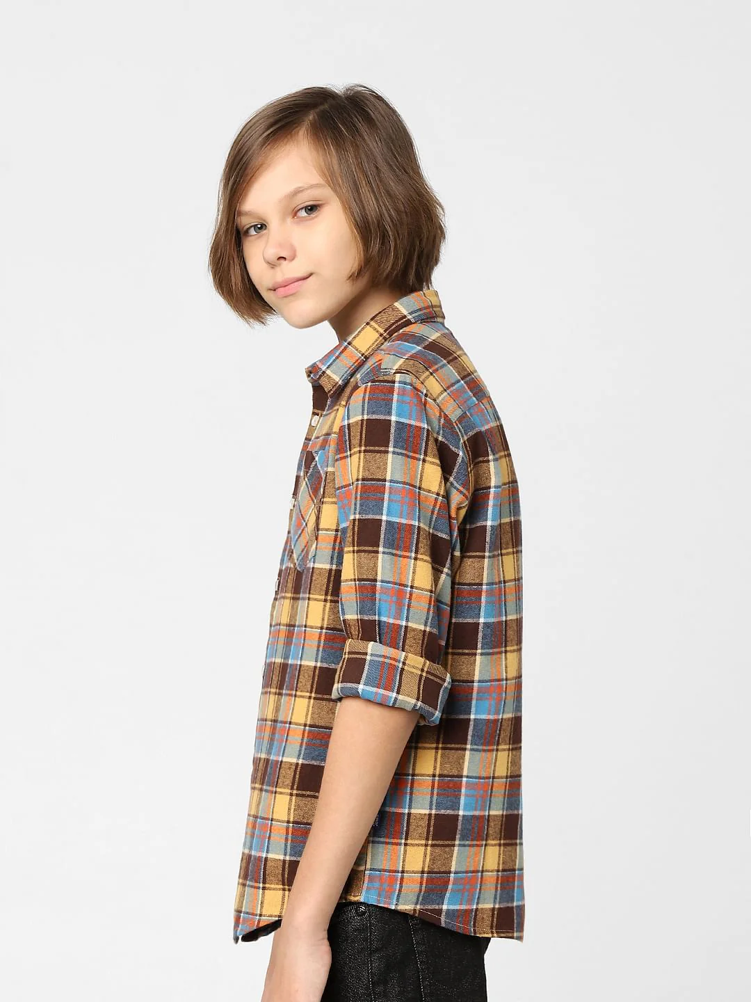 Boys Yellow Check Full Sleeves Shirt - Image 3