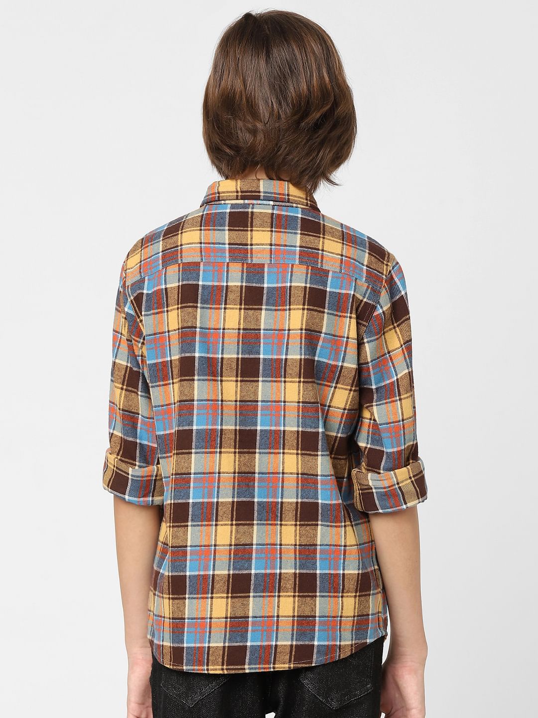 Boys Yellow Check Full Sleeves Shirt - Image 4
