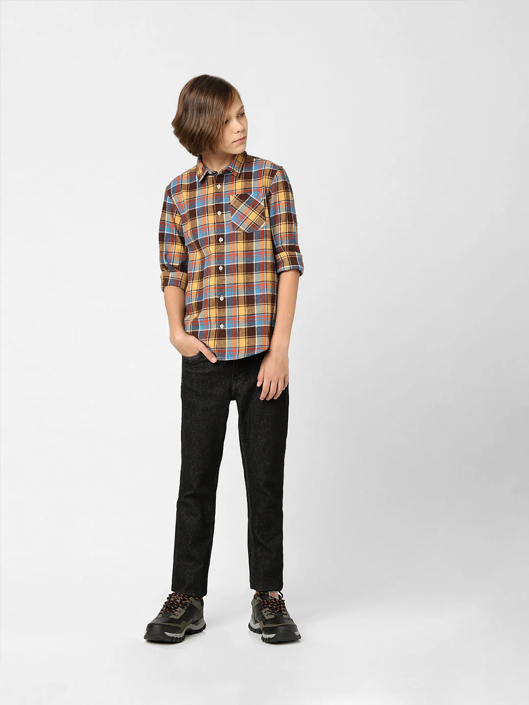 Boys Yellow Check Full Sleeves Shirt - Image 6