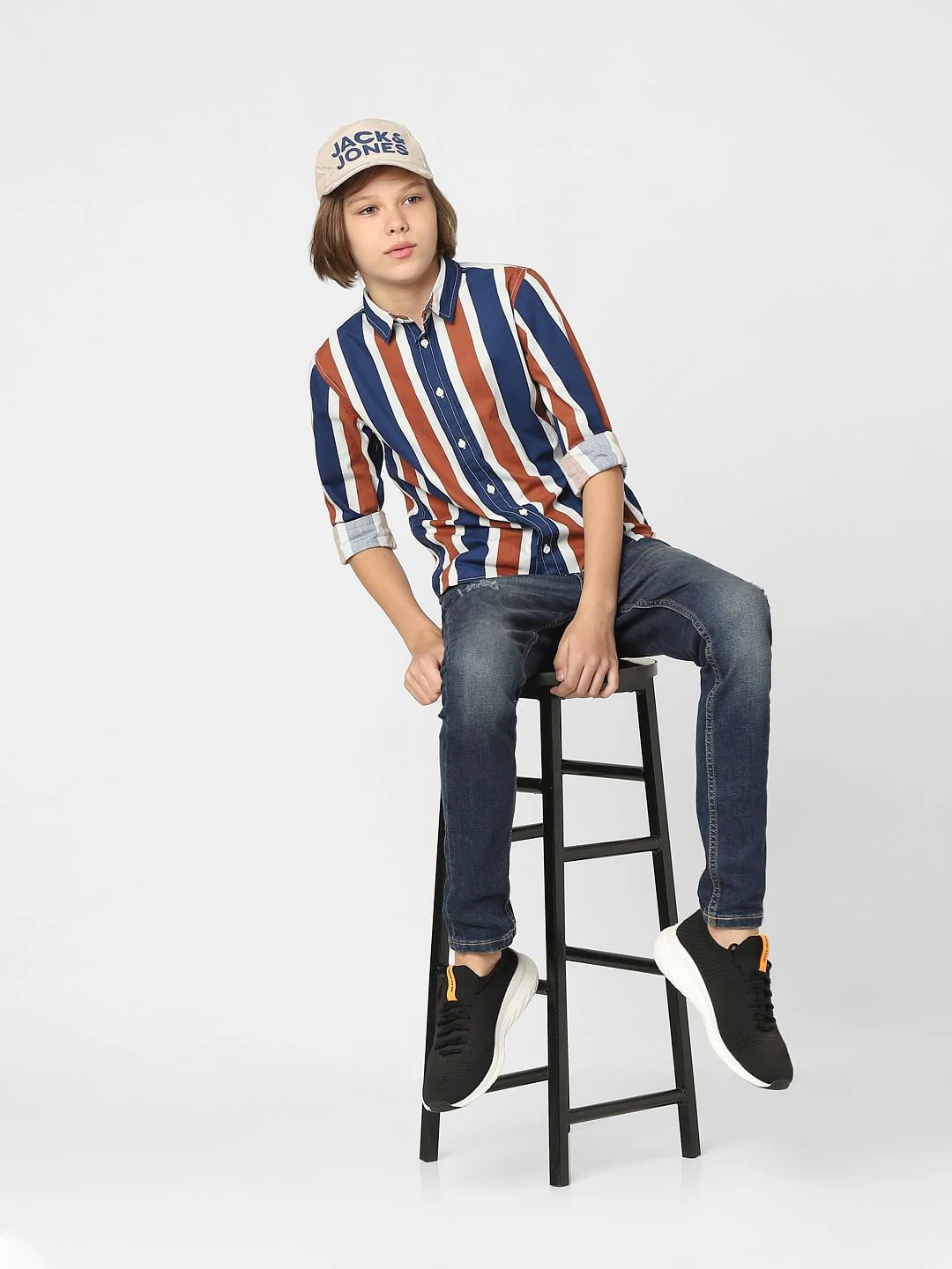 Boys Blue Striped Full Sleeves Shirt