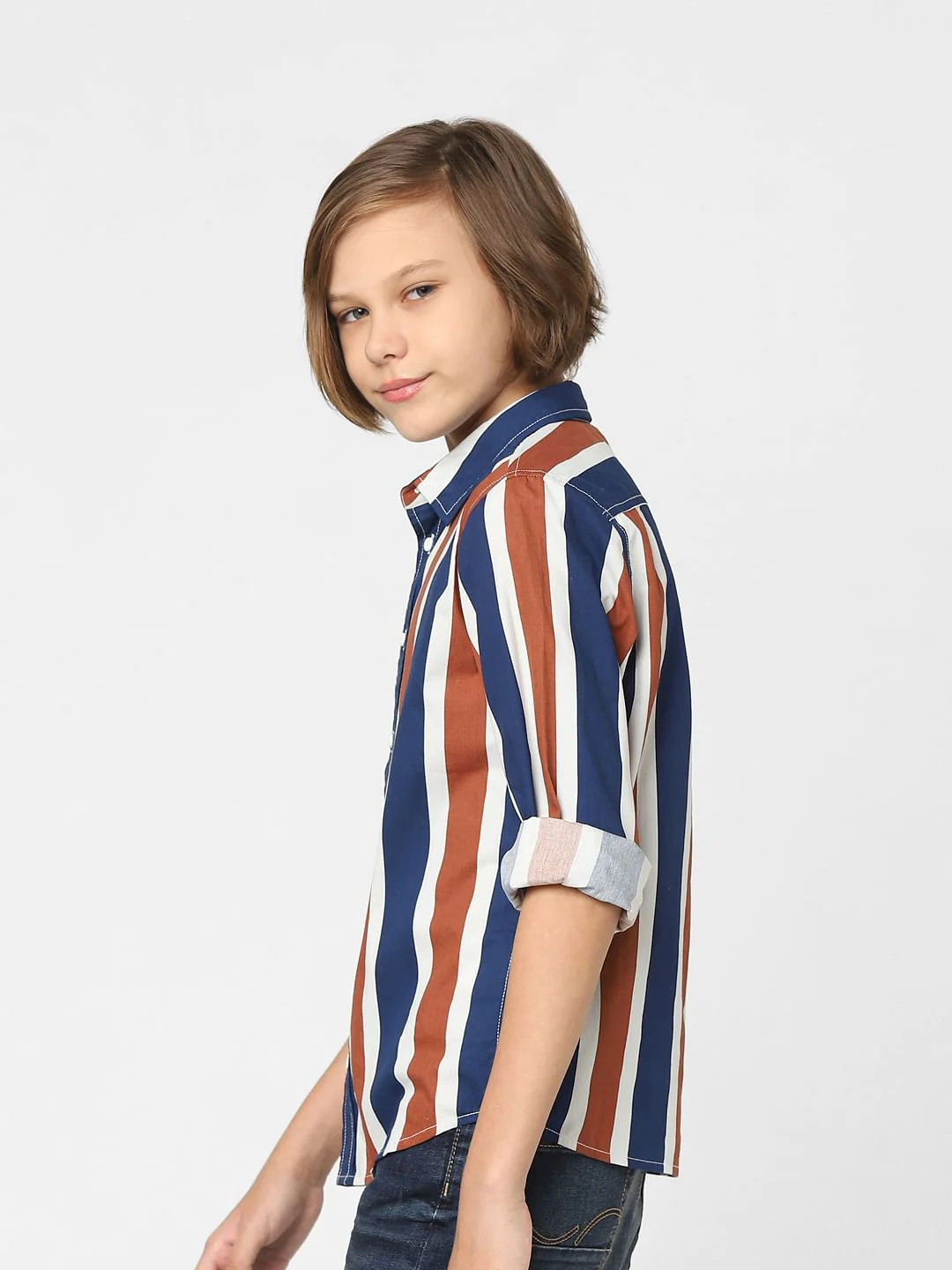 Boys Blue Striped Full Sleeves Shirt - Image 3