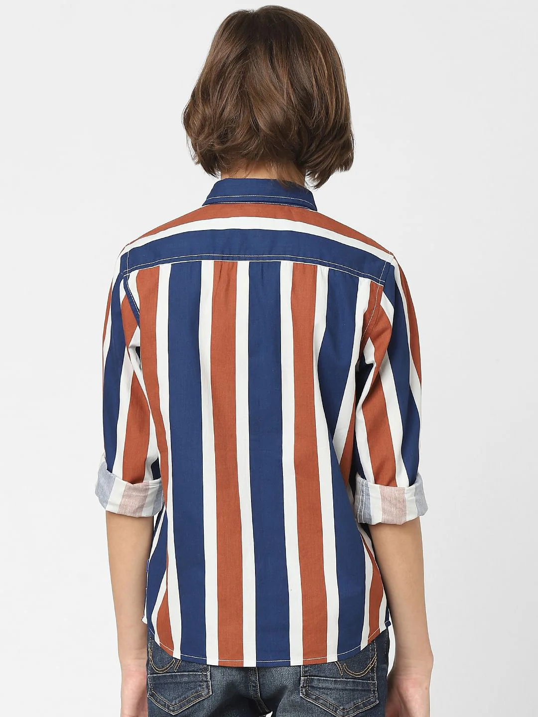Boys Blue Striped Full Sleeves Shirt - Image 4