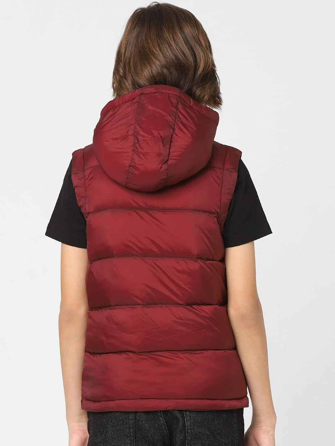 Boys Dark Red Hooded Puffer Jacket - Image 4