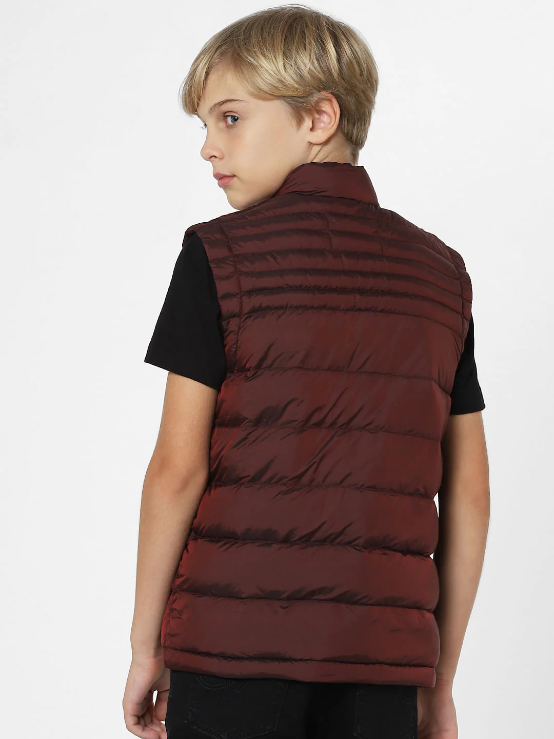 Boys Dark Red Puffer Jacket - Image 4