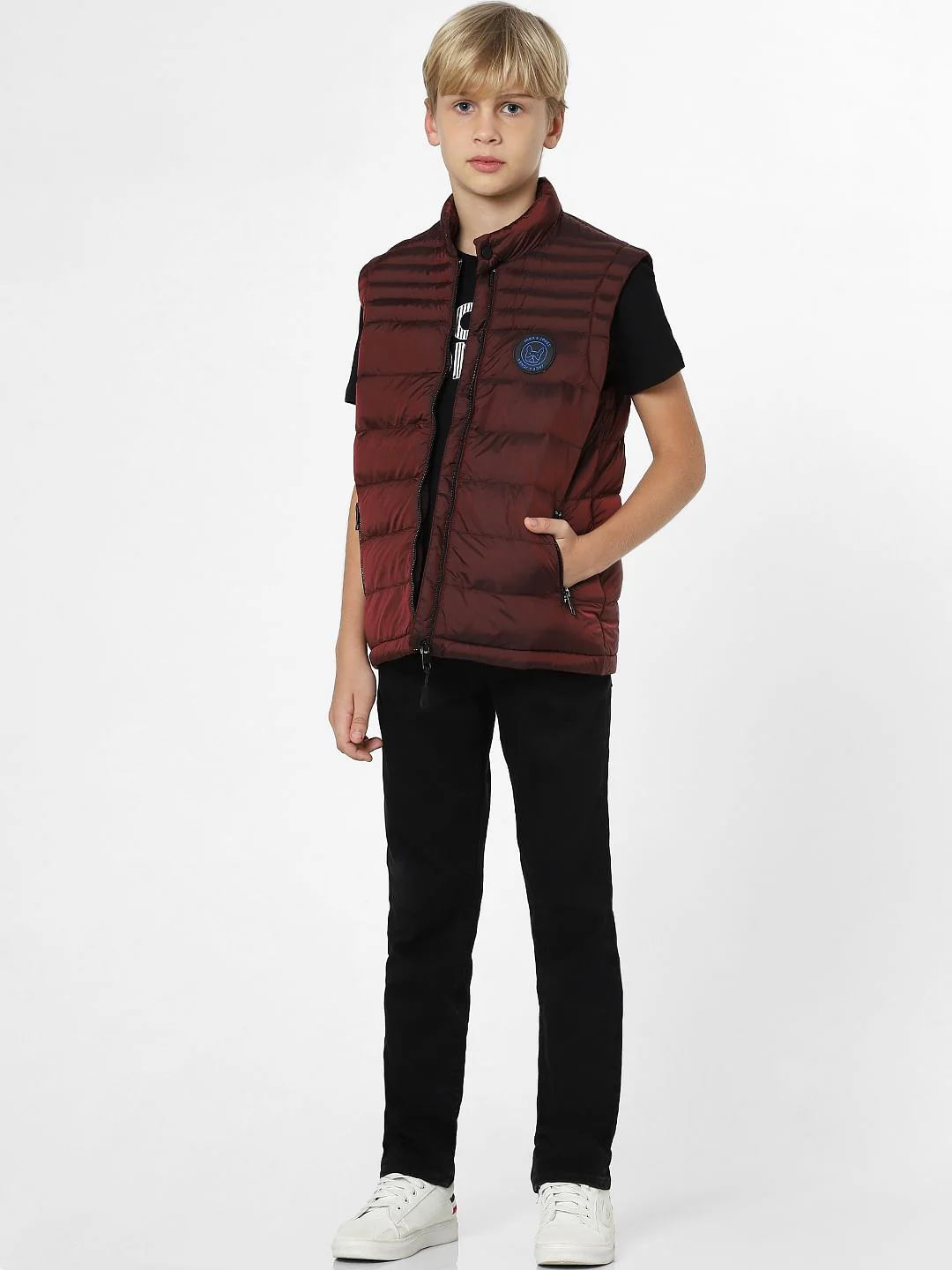 Boys Dark Red Puffer Jacket - Image 6