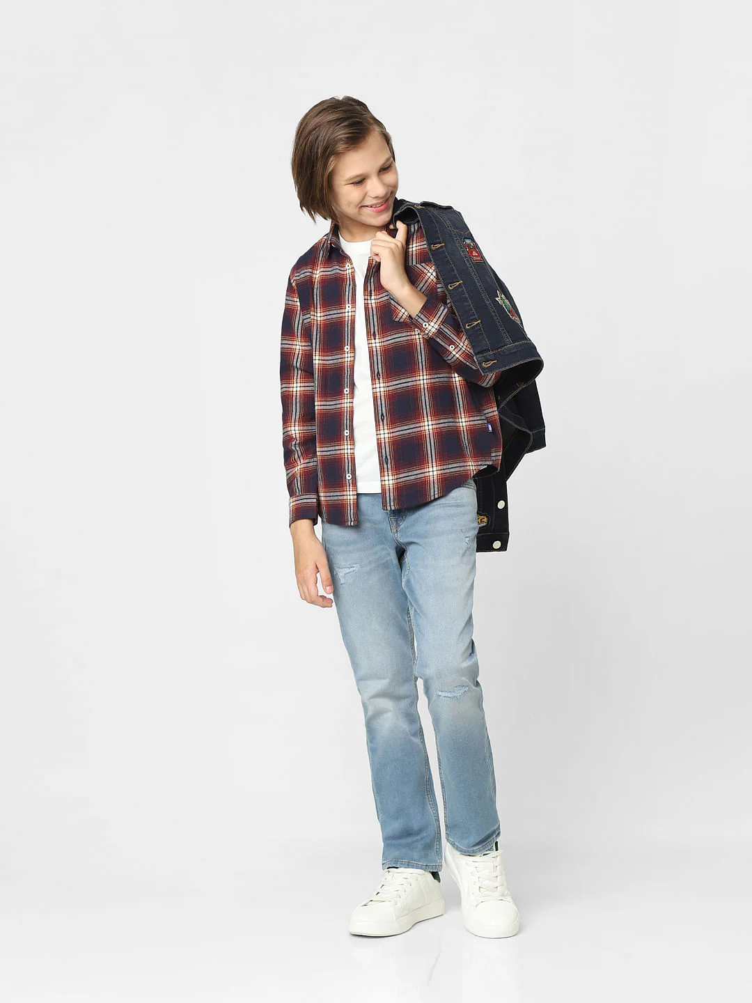 Boys Red Check Full Sleeves Shirt