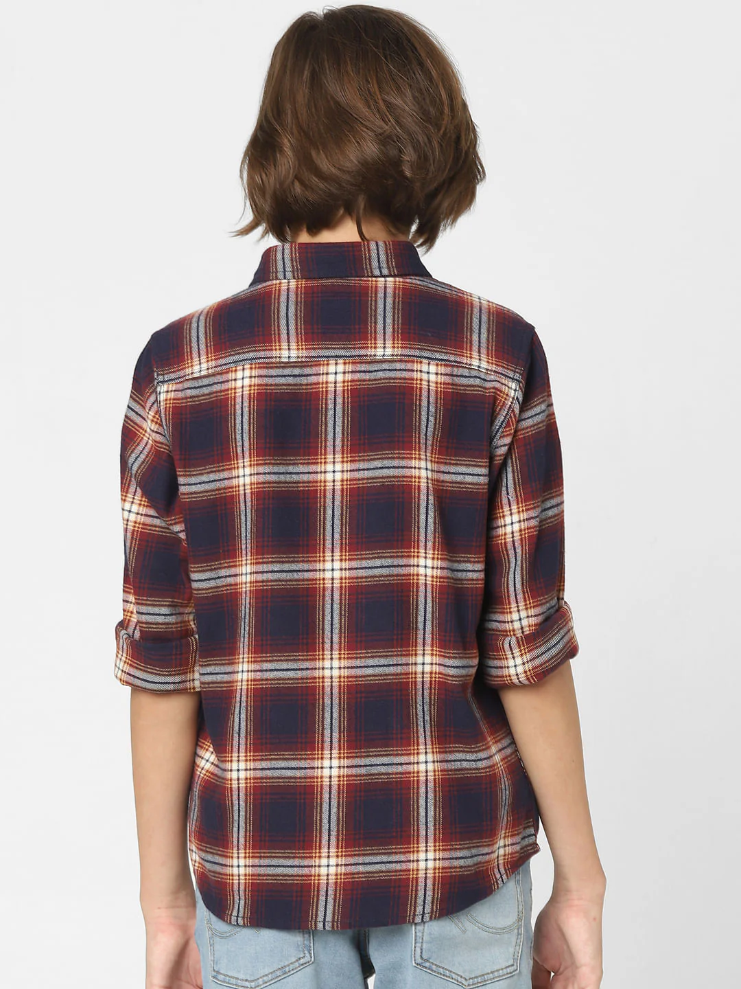 Boys Red Check Full Sleeves Shirt - Image 4