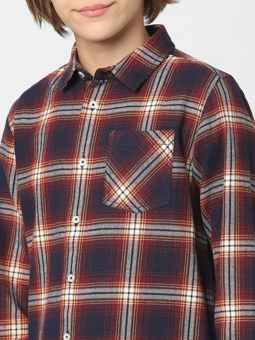 Boys Red Check Full Sleeves Shirt - Image 5