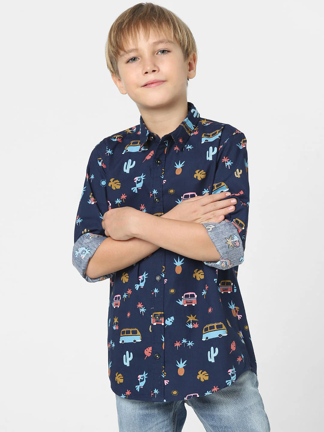 Boys Blue Printed Full Sleeves Shirt - Image 2
