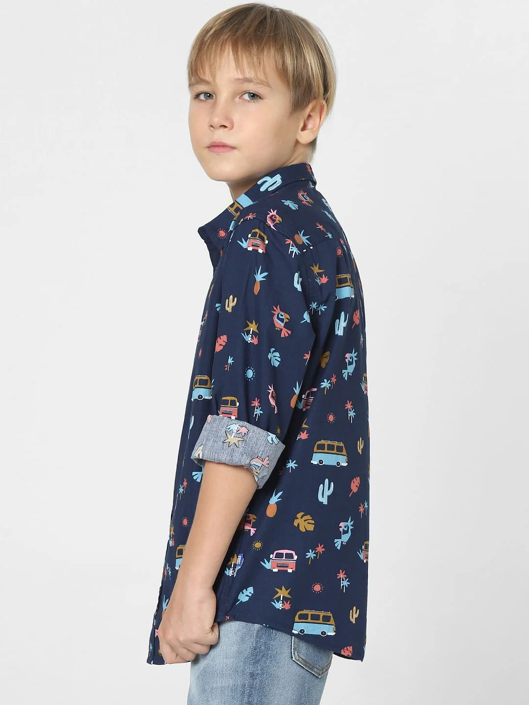 Boys Blue Printed Full Sleeves Shirt - Image 3