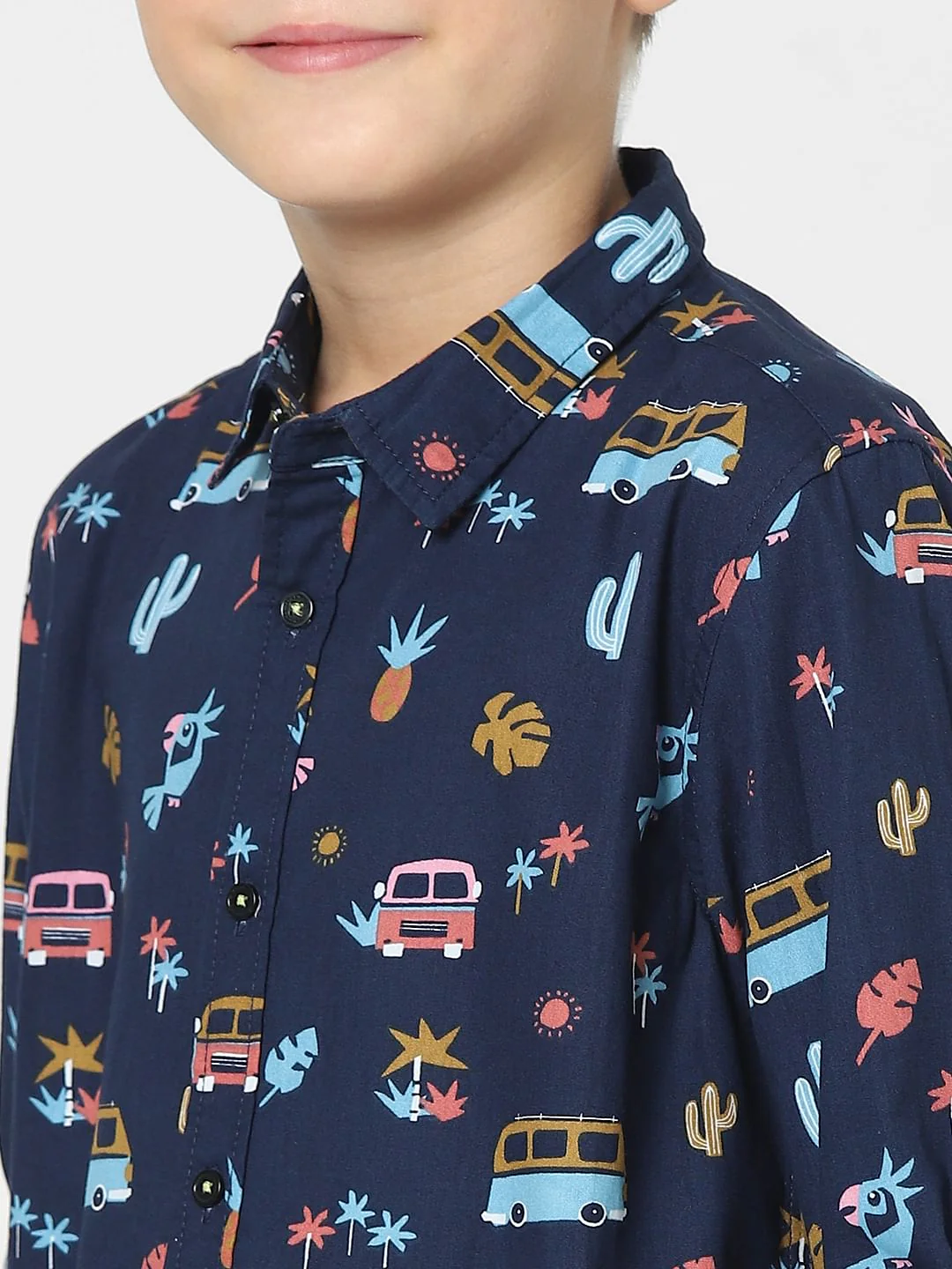 Boys Blue Printed Full Sleeves Shirt - Image 5