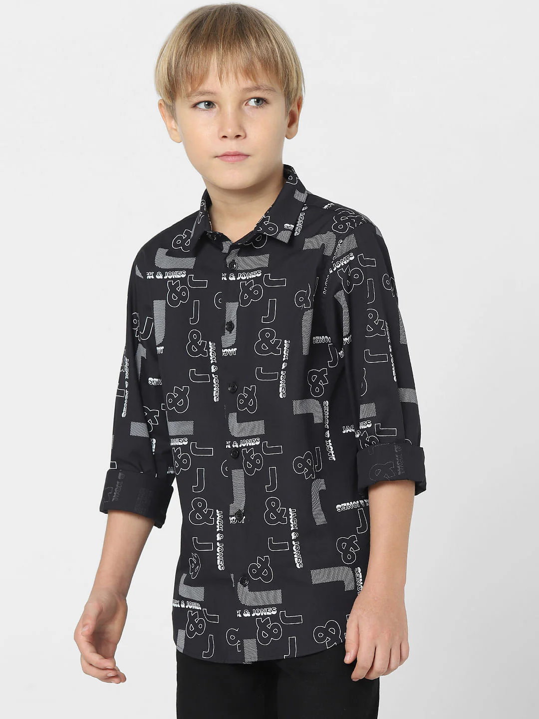 Boys Black Logo Print Full Sleeves Shirt - Image 2