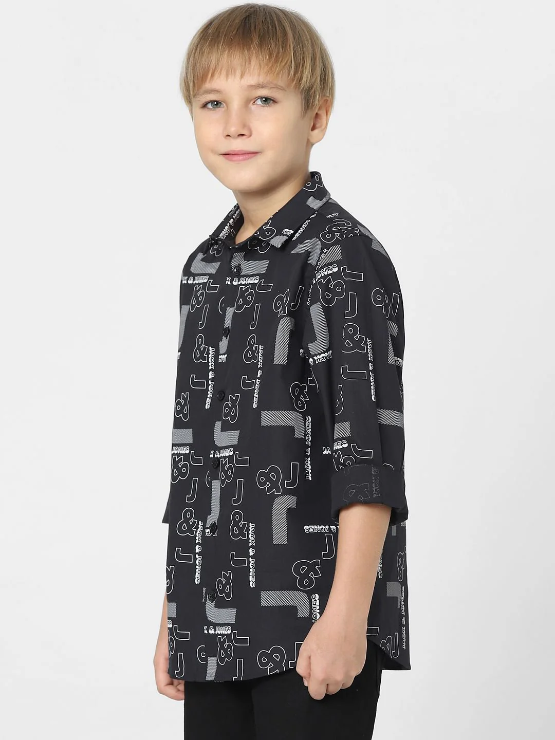 Boys Black Logo Print Full Sleeves Shirt - Image 3