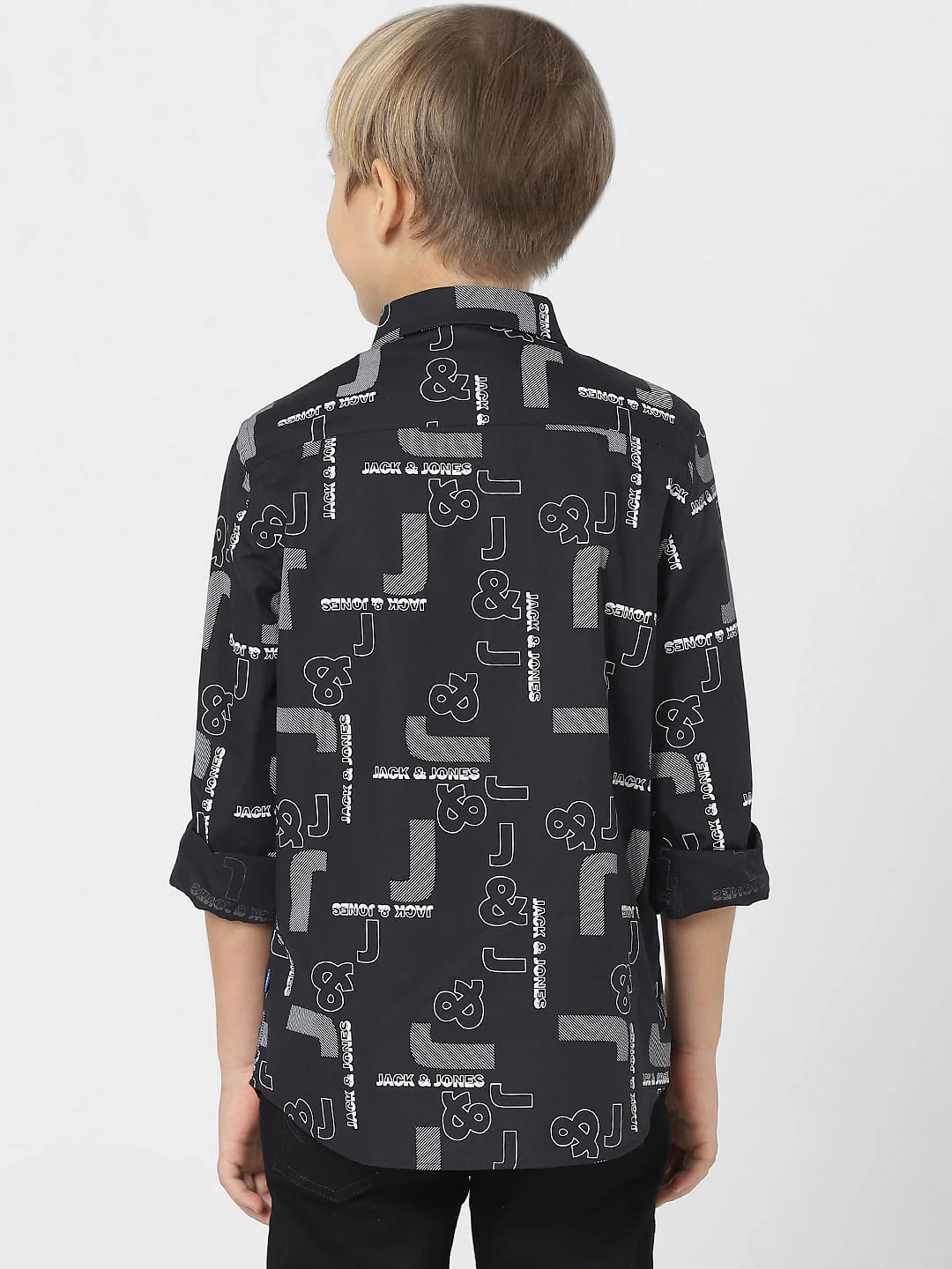 Boys Black Logo Print Full Sleeves Shirt - Image 4