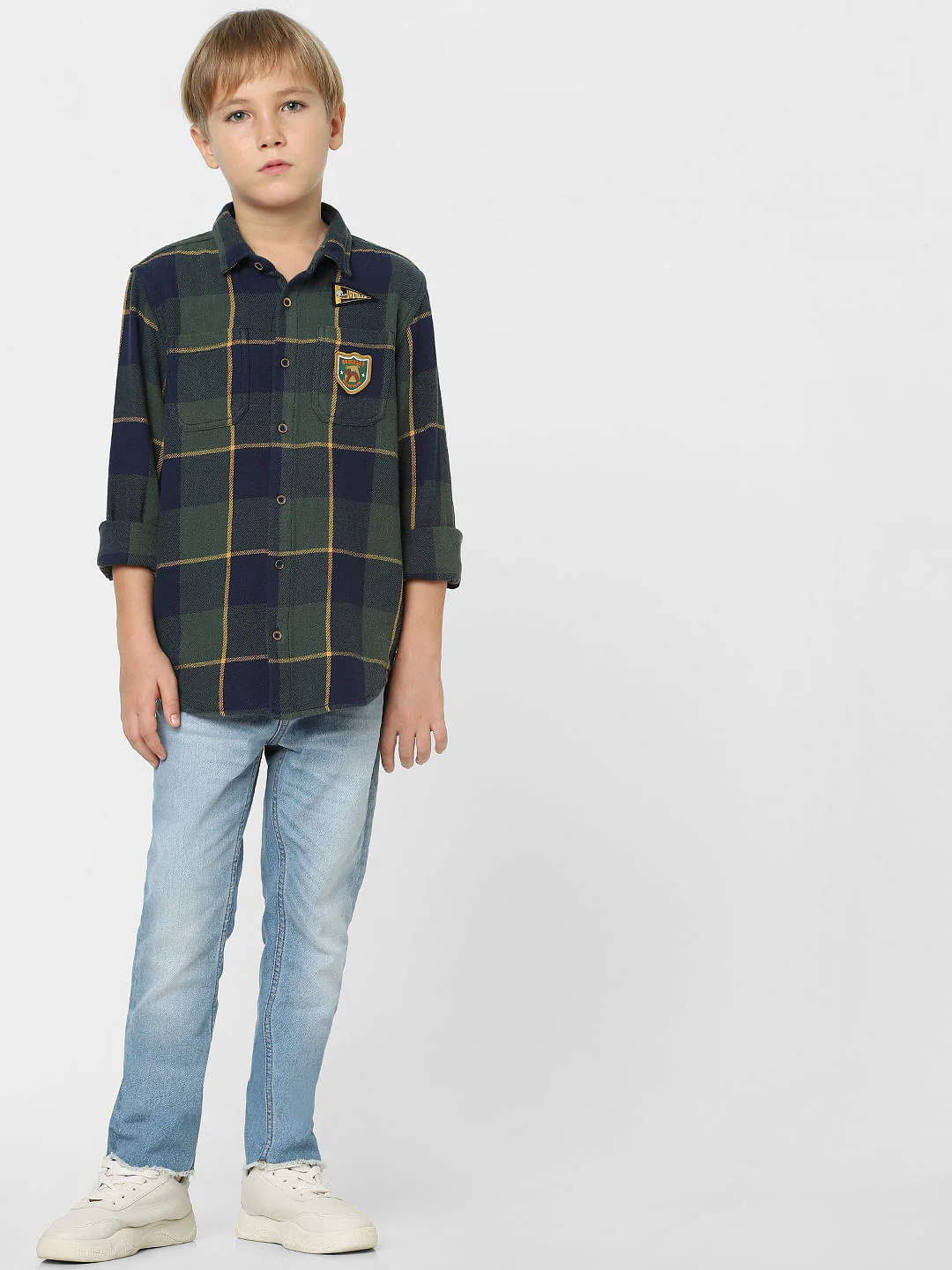 Boys Green Check Print Full Sleeves Shirt - Image 6