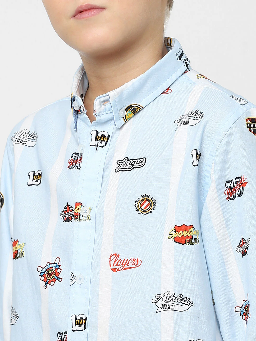 Boys Blue Badge Print Full Sleeves Shirt - Image 5