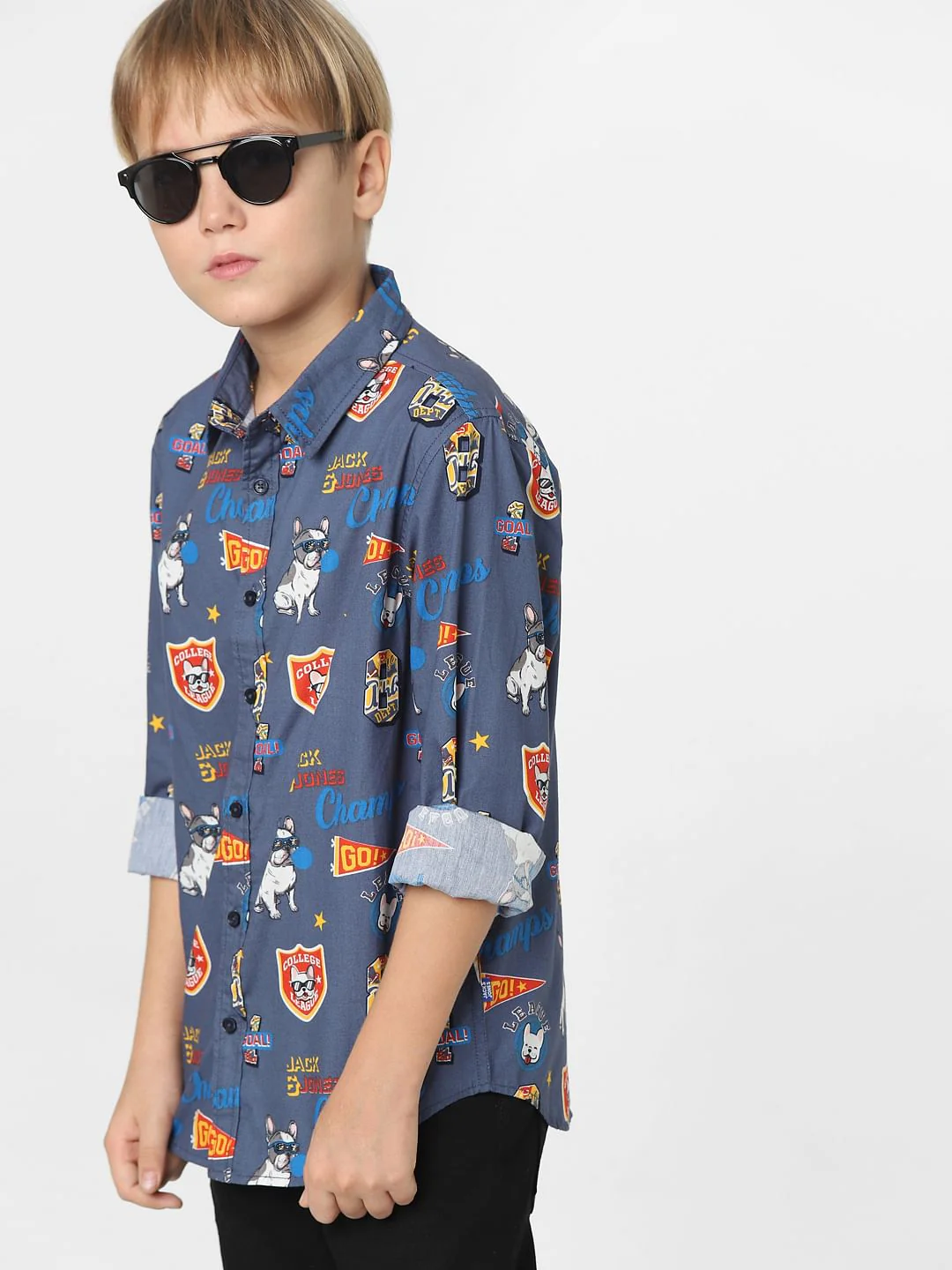 Boys Blue Graphic Print Full Sleeves Shirt