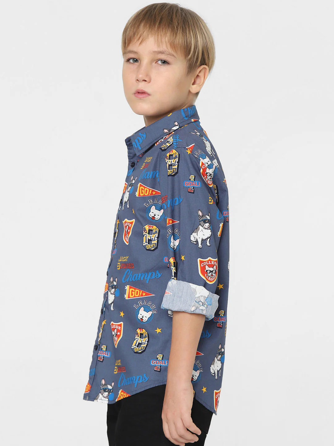 Boys Blue Graphic Print Full Sleeves Shirt - Image 3