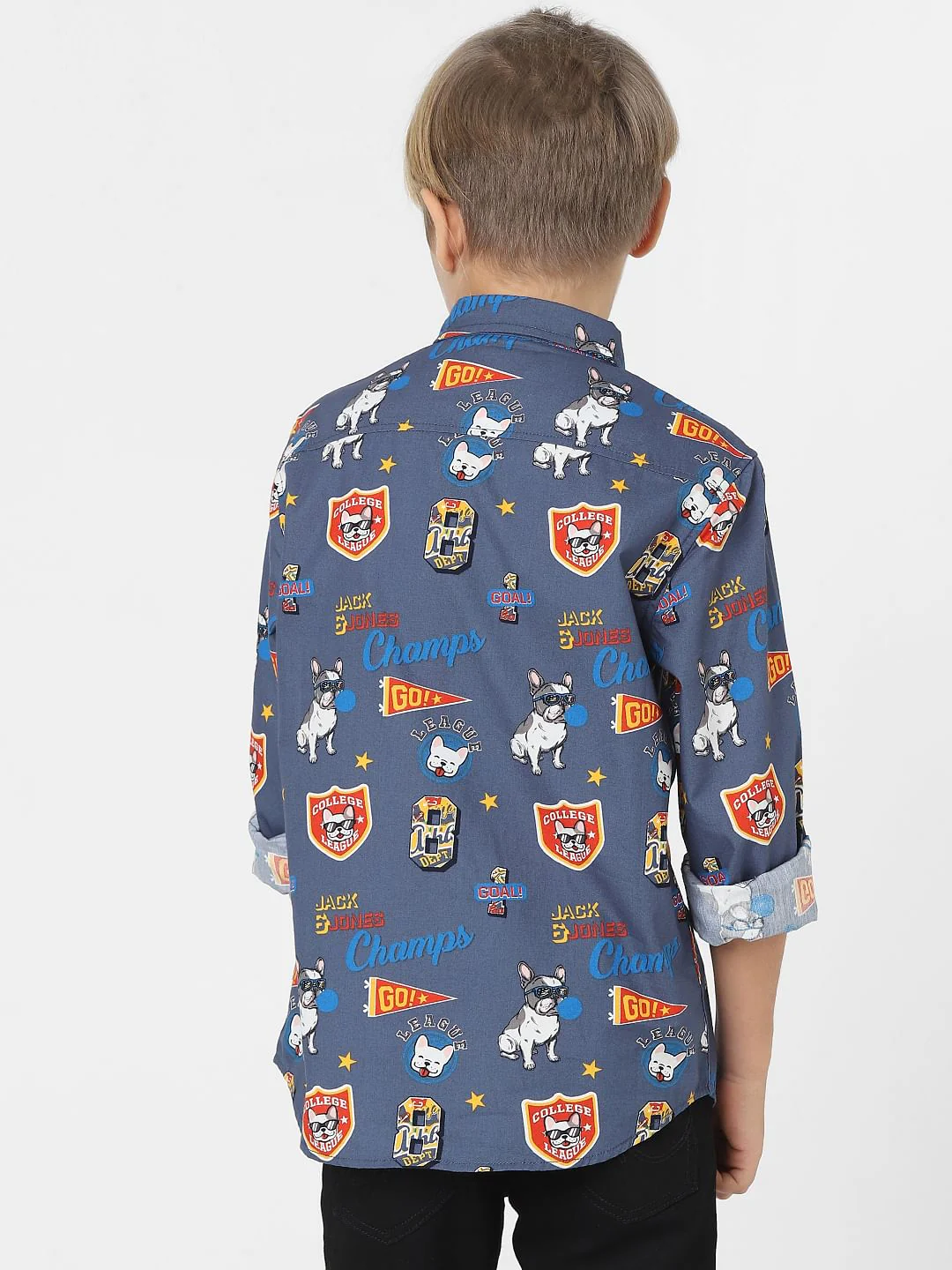 Boys Blue Graphic Print Full Sleeves Shirt - Image 4