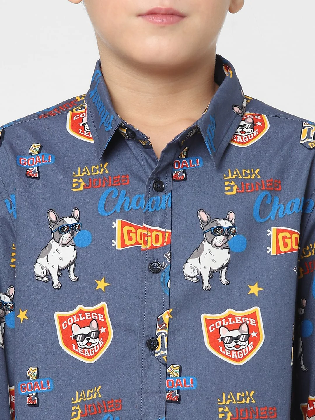 Boys Blue Graphic Print Full Sleeves Shirt - Image 5