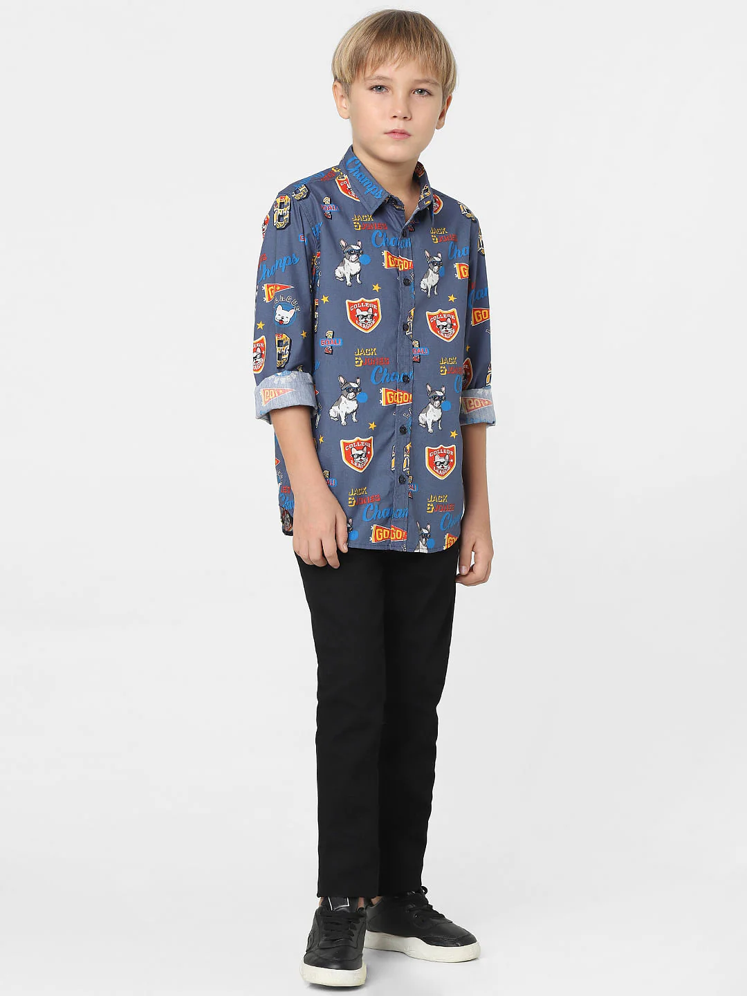 Boys Blue Graphic Print Full Sleeves Shirt - Image 6